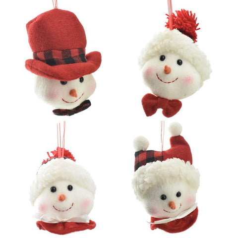 Fabric Snowman Head Christmas Ornaments, Assorted Sizes, 4-Piece