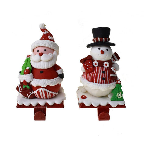 Claydough Christmas Santa and Snowman Stocking Hanger, 7-1/2-Inch, 2-Piece