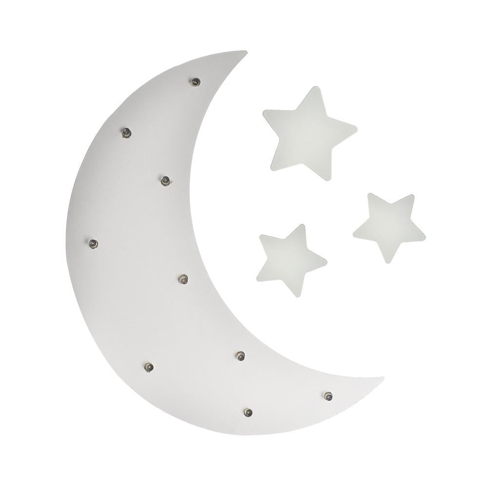 Moon & Stars LED Light Up Wood Wall Decor, White, 4-Piece