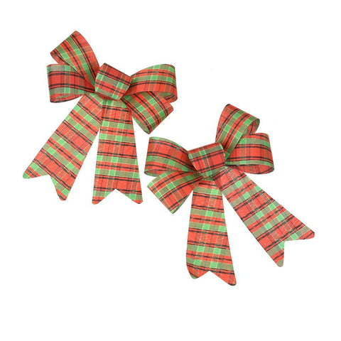 Luxury Plaid Christmas Bow, Green/Red, 5-1/2-Inch, 2-Count