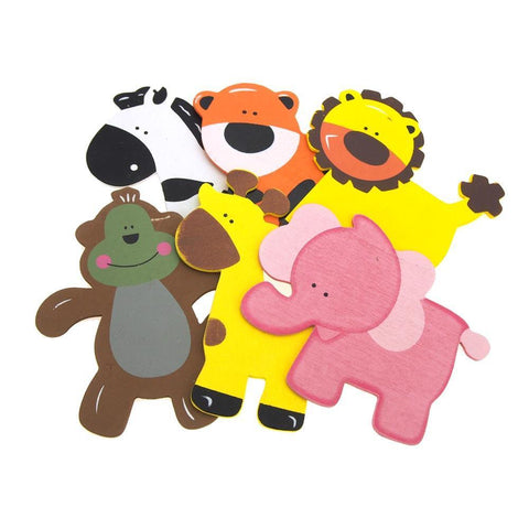 Assorted Wooden Animals Baby Favors, 5-Inch, 6-piece With Pink Elephant