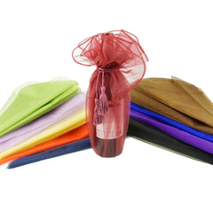 Organza Wine Bottle Wrap with Cord Tassel, 6-Count, 28-Inch