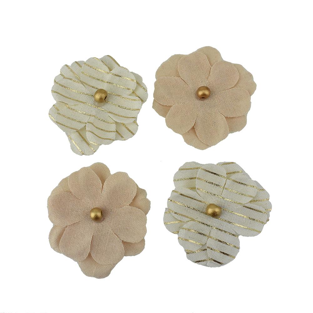 Self-Adhesive Canvas Flowers With Gold Bead, 2-1/2-Inch, 4-Piece