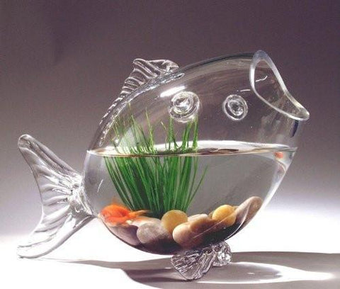 Fish Shaped Fish Bowl Glass Vase, 16-1/2-Inch, Large