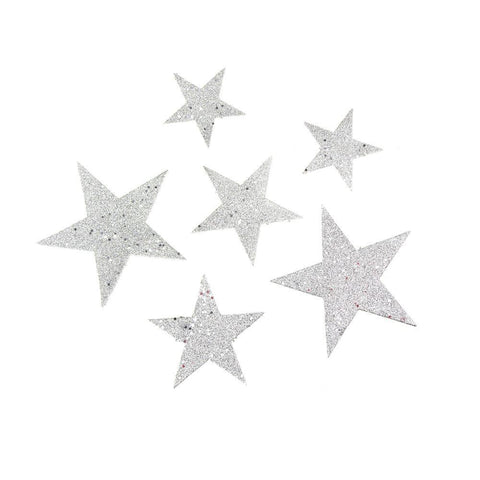 Christmas Styrofoam Stars Cut Out Silver Glitter, 6 Count