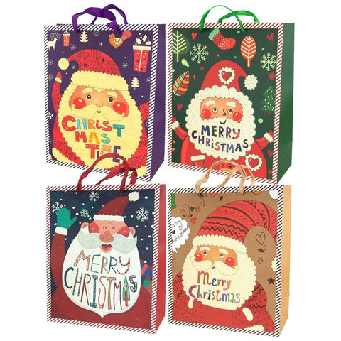 Christmas Santa Glitter Gift Bags, 12-1/2-Inch, 4-Piece