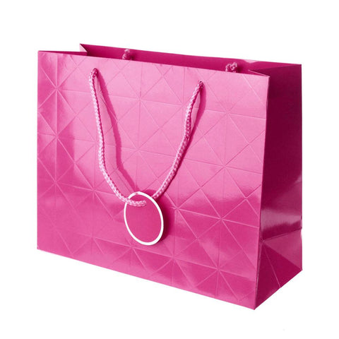 Glossy Checkered Paper Gift Bags, 10-Inch, Pink