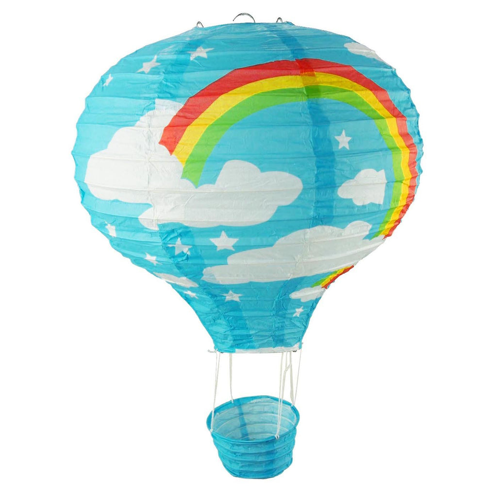 Rainbow Paper Hot Air Balloon Hanging Decor, 15-Inch, Blue