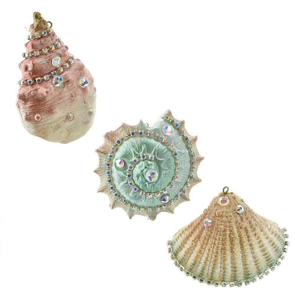 Seashell Ornaments with Gemstones, 3-Piece