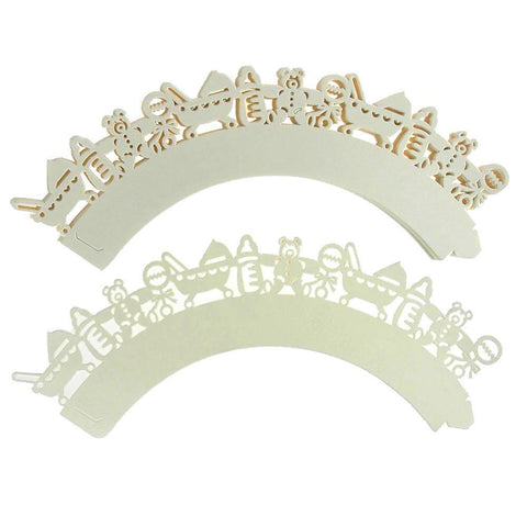 Baby Shower Toys Paper Cupcake Wrap, 2-Inch, 12-Piece. Ivory
