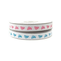 Baby Foot Print Grosgrain Ribbon, 3/8-Inch, 25-yard