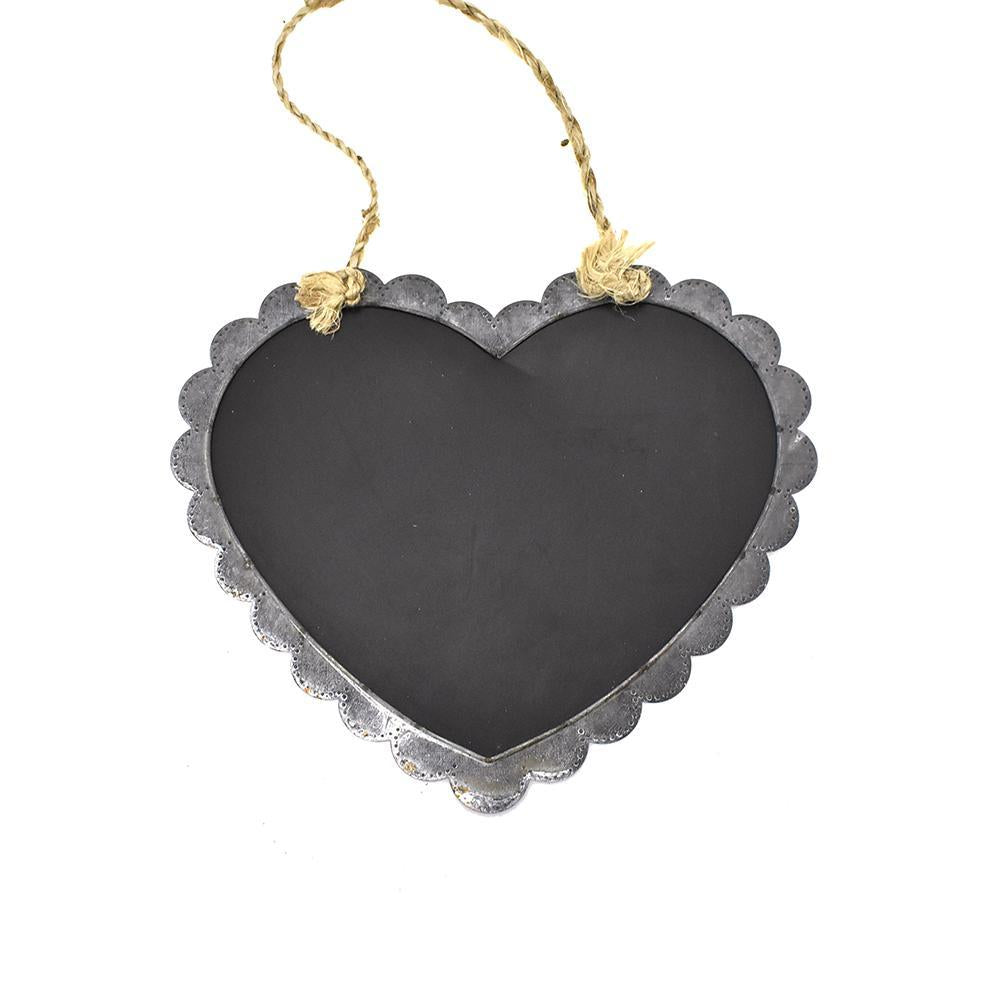 Scallop Chalkboard Heart with Rope, Gray, 15-3/4-Inch
