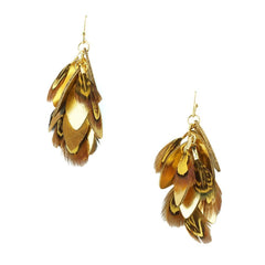Hanging Leather and Feather Cluster Earrings, 1-3/4-Inch