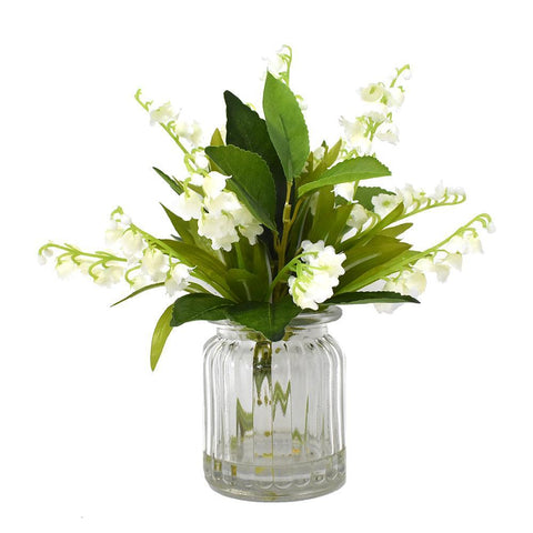 Artificial Lily of the Valley with Vase, 9-Inch