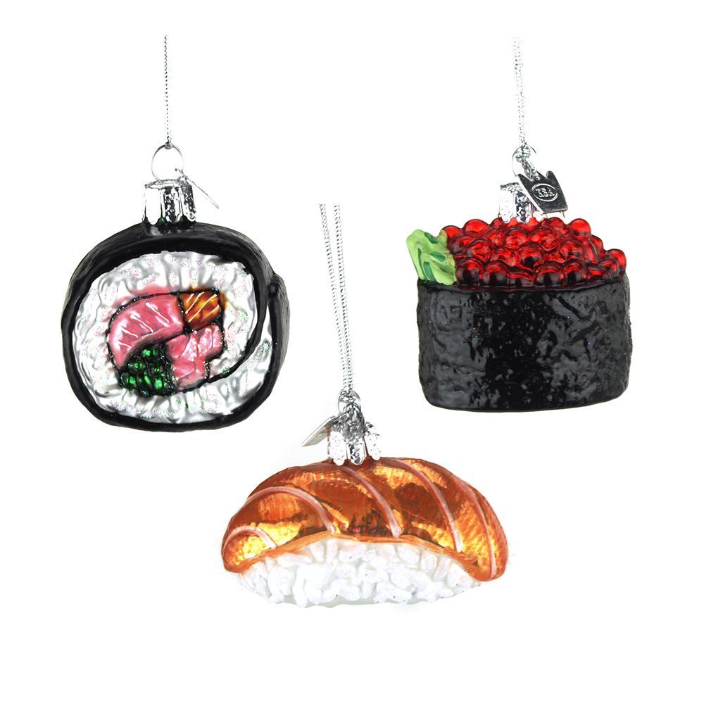 Noble Gems Glass Sushi Christmas Tree Ornaments, 1-3/4-Inch, 3-Piece