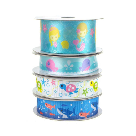 Ocean Animals Assorted Ribbon, 4 Rolls, 10 Yards