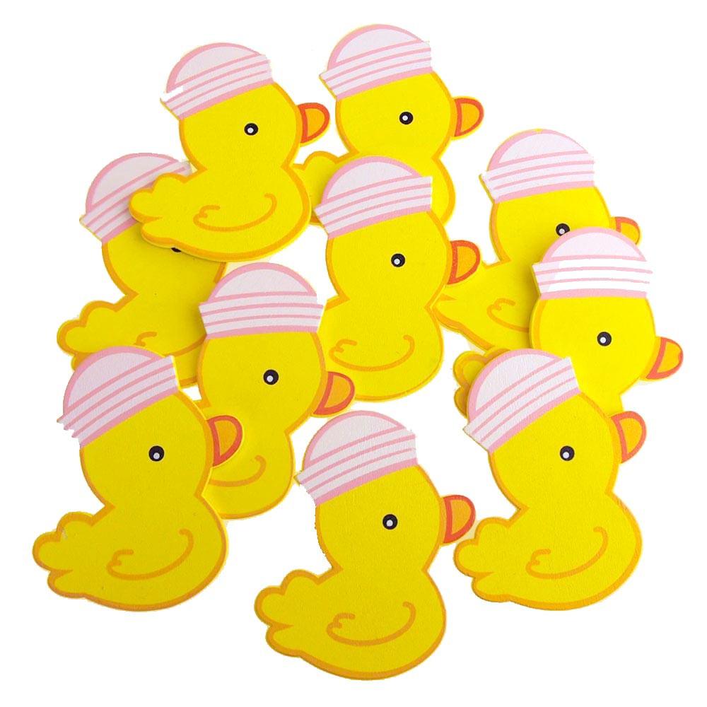 Medium Wooden Rubber Ducky with Hat, Pink, 3-1/4-inch, 10-Piece