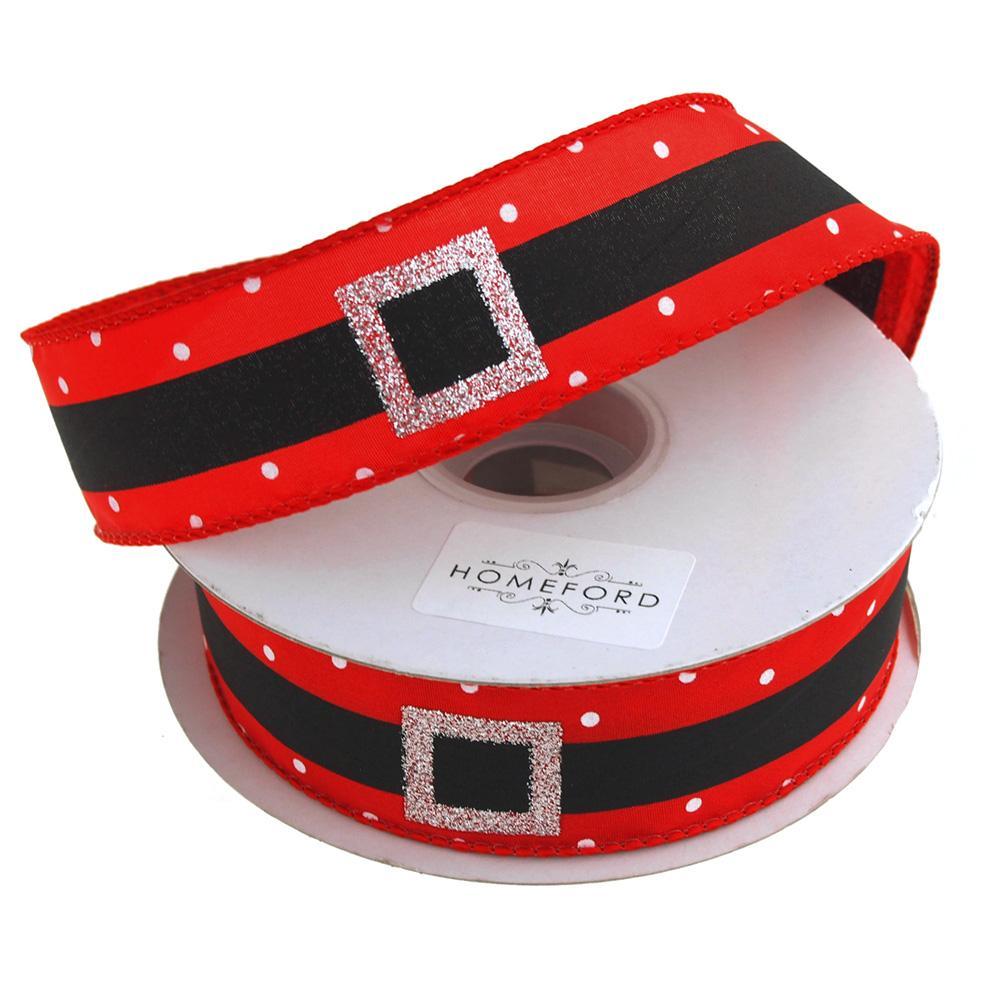 Christmas Santa Belt Satin Ribbon, Silver Buckle, 1-1/2-Inch, 20 Yards