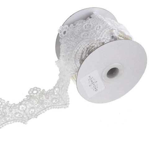 Floral Tiara Crochet Lace Trim Ribbon, White, 2-Inch, 5 Yards