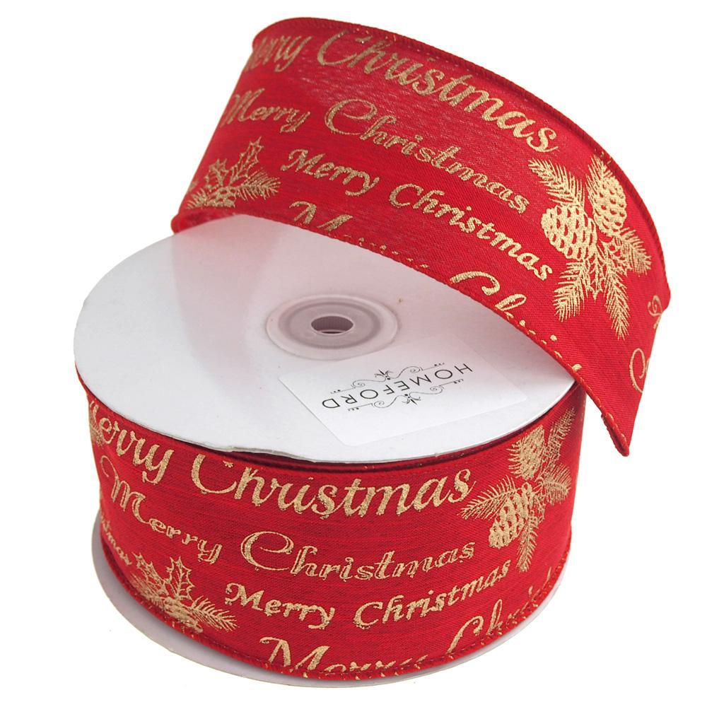 Merry Christmas Linen Ribbon, 2-1/2-Inch, 20 Yards, Red