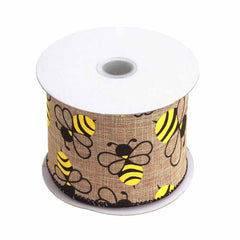 Bumblebees Natural Linen Ribbon Wired Edge, 10-yard