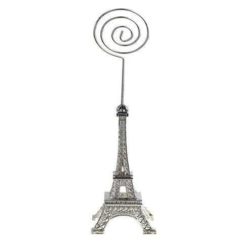 Metal Eiffel Tower Decor Card Holder, 4-inch, Swirl, Silver