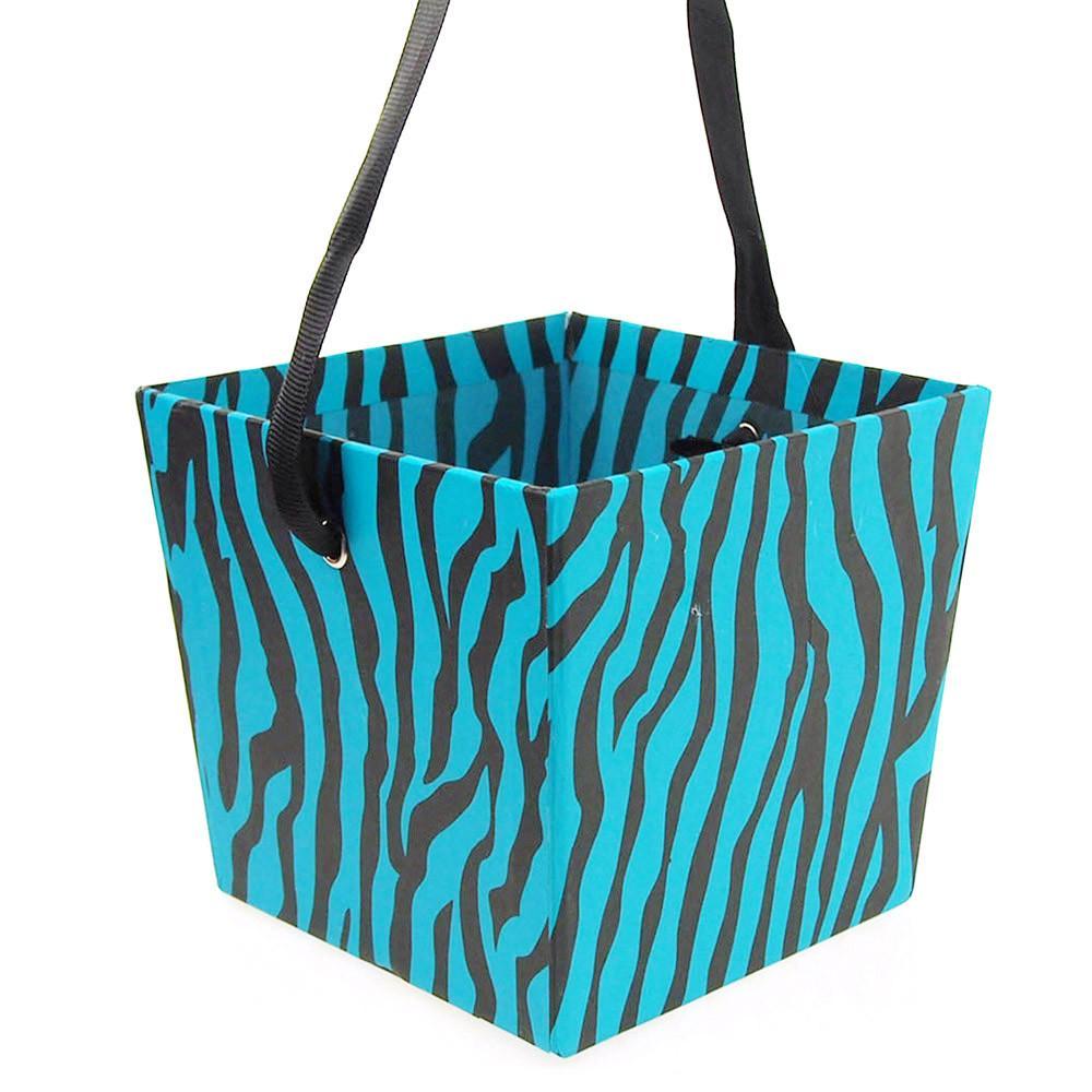 Cardboard Paper Market Tray, Zebra Striped Turquoise, 5-Inch