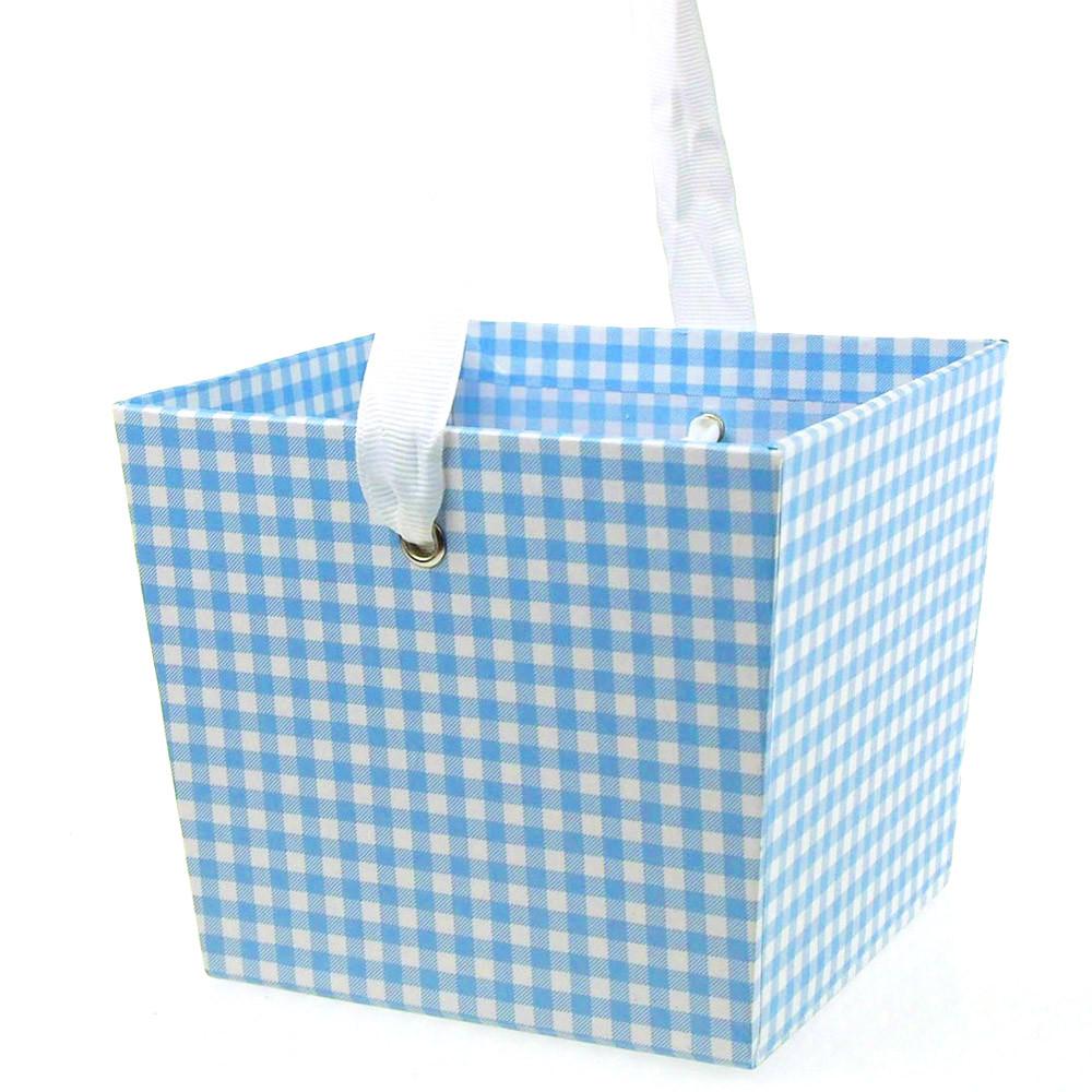 Cardboard Paper Market Tray, Gingham Blue, 5-Inch