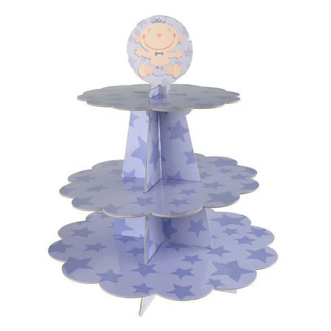 Baby Boy Star Cardboard Cupcake Stand, Lavender, 3-Tier, 14-Inch