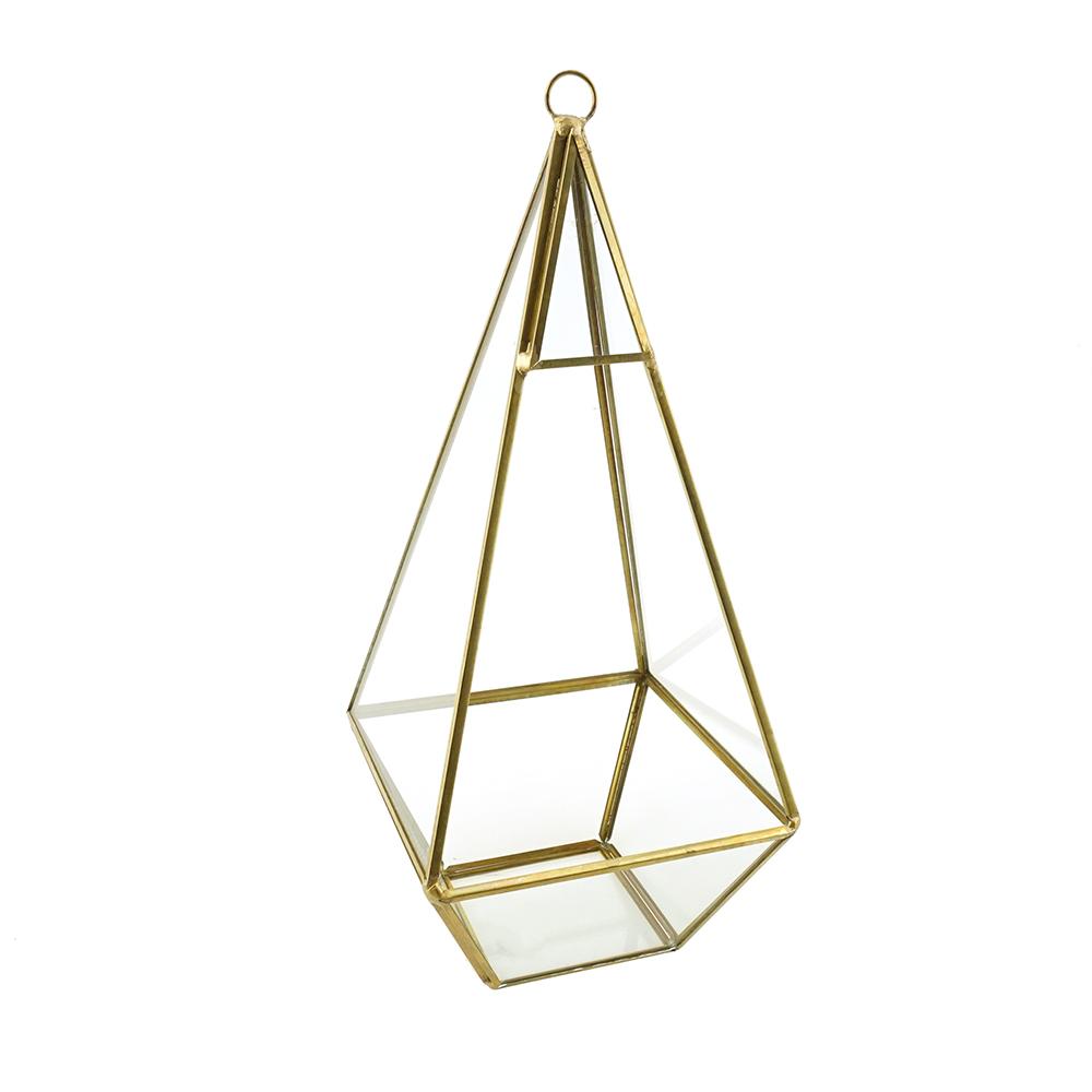 Tear Drop Geometric Glass Terrarium, Gold, 11-Inch