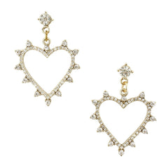 Rhinestone Heart Drop Earrings, 1-1/2-Inch