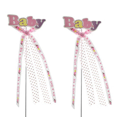 Baby Shower "Baby" Pick With Bow, 9-3/4-Inch, 2-Count