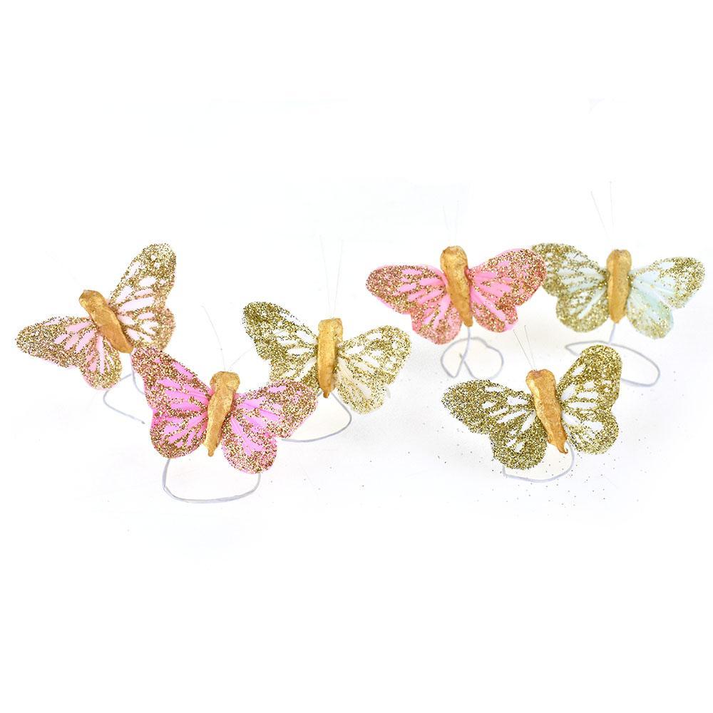 Mini Gold Glittered Butterfly Floral Accents, 1-3/4-Inch, 12-Piece