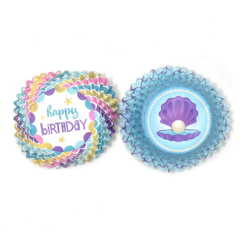 Clamshell with Pearl and Happy Birthday Cupcake Liners, 3-Inch, 48-Piece
