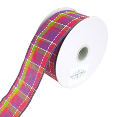 Colorful Dash Plaid Polyester Ribbon Wired Edge, 10 Yards