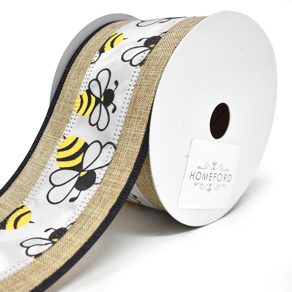 Linen Edge Satin Bumblebee Wired Ribbon, 2-1/2-Inch, 10-Yard