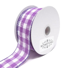 Colorful Gingham Checkered Linen Wired Ribbon, 10 Yards
