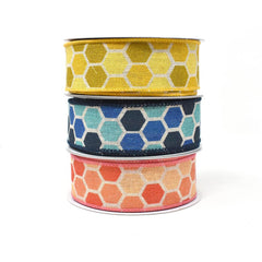 Variation Hex Wired Printed Canvas Ribbon, 1-1/2-Inch, 10-Yard
