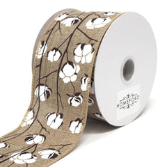 Cotton Boll Stems Linen Ribbon, 10 Yards