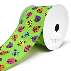 Vibrant Colored Lady Bugs Wired Linen Ribbon, 2-1/2-Inch, 10-Yard