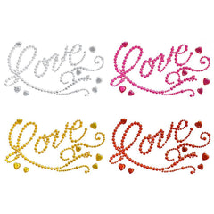 Flourished 'Love' Script and Hearts Rhinestone Stickers, 7-Inch, 6-Piece