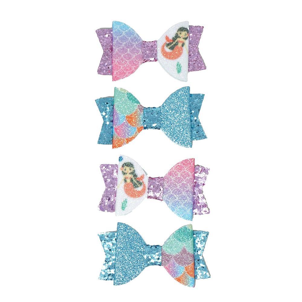Mermaid Glitter Decorative Bow Embellishments, 1-1/8-Inch, 4-Piece