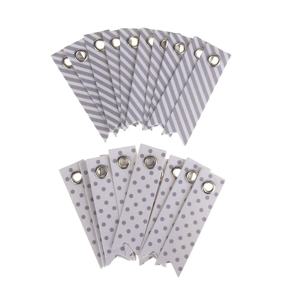 Celebration Paper Pennant Tags, White/Silver, 2-Inch, 20-Count