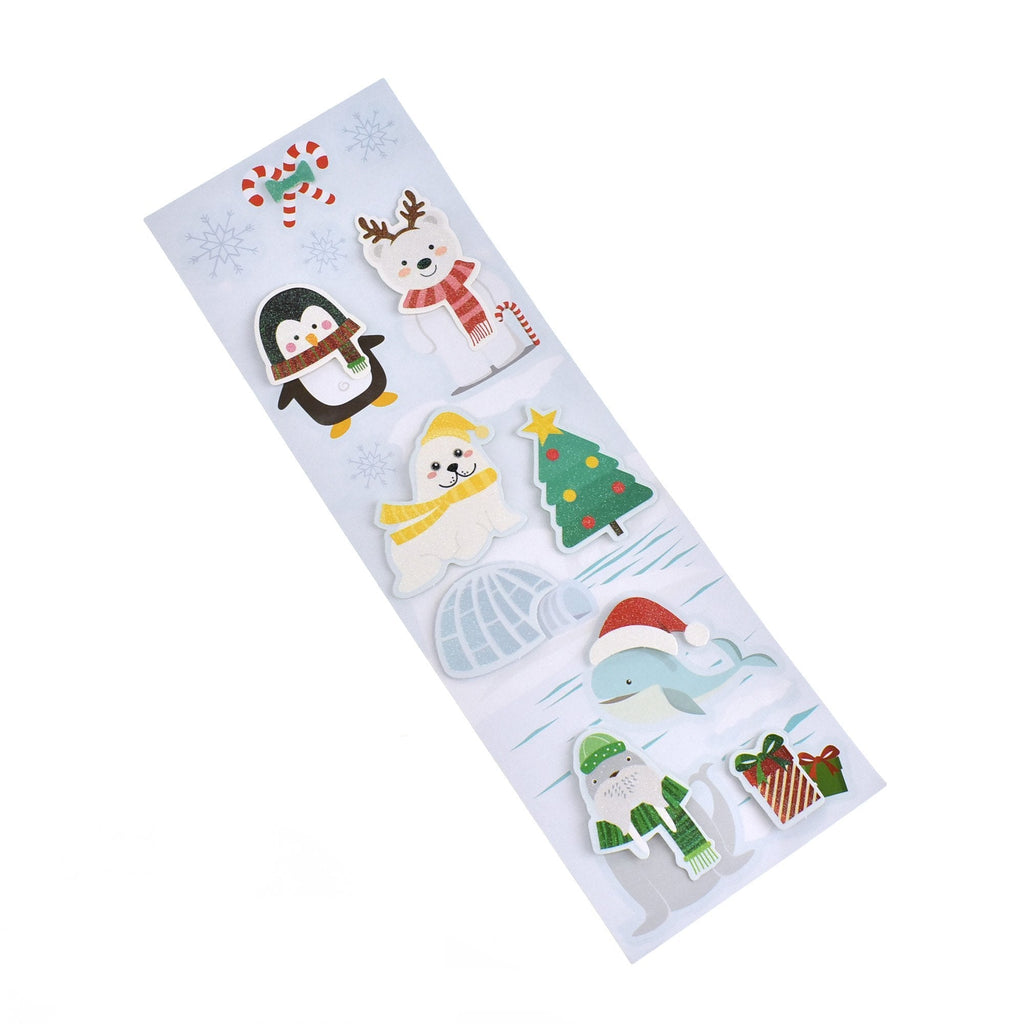 North Pole Animals Christmas Glitter 3D stickers, 14-Piece