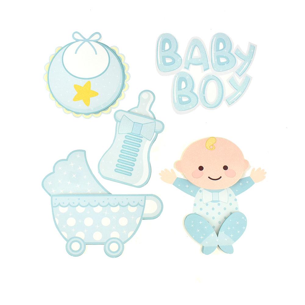 Baby Boy Baby Shower 3D Pop-Up Wall Art Stickers, 5-Piece