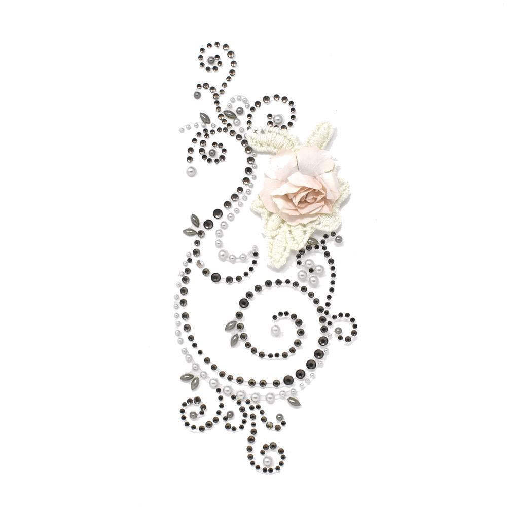 Swirl Gem Embellishment With Vintage Floral, 7-Inch