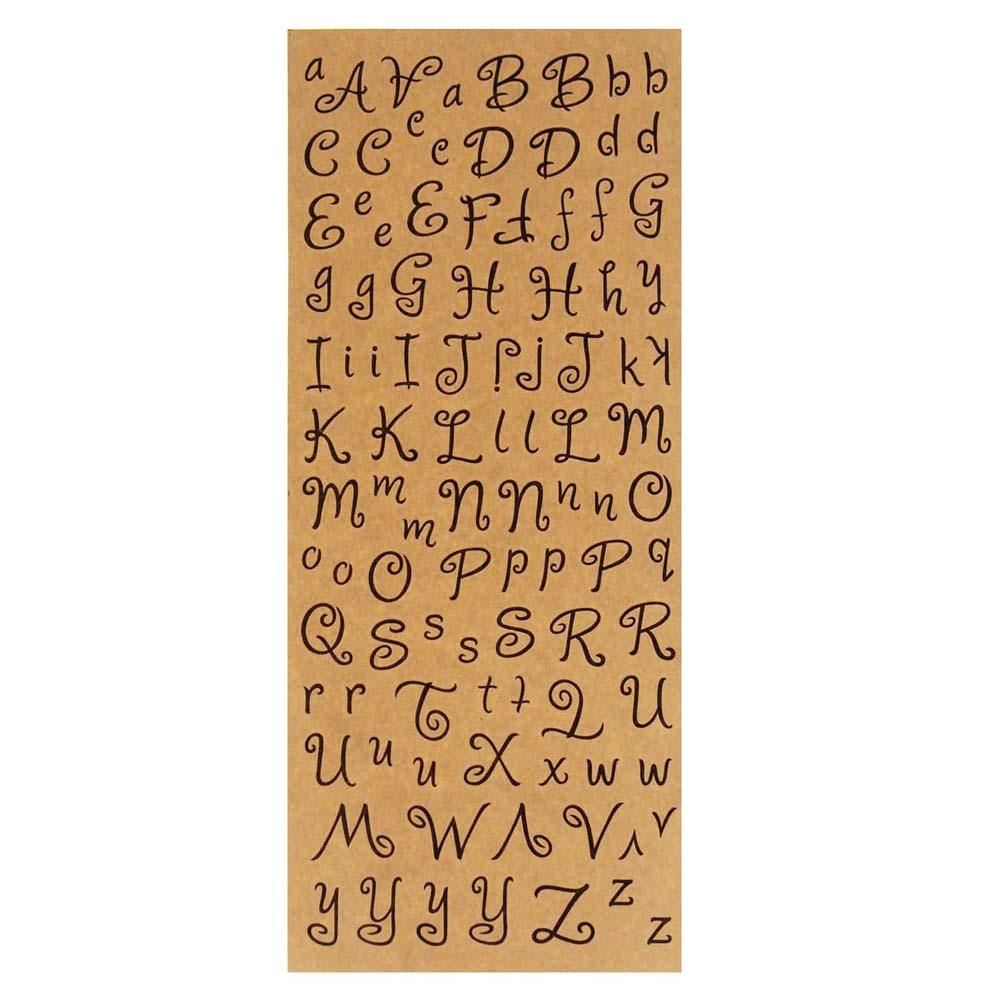 Italic Script Alphabet Letter Kraft Stickers, Natural, 110-Count