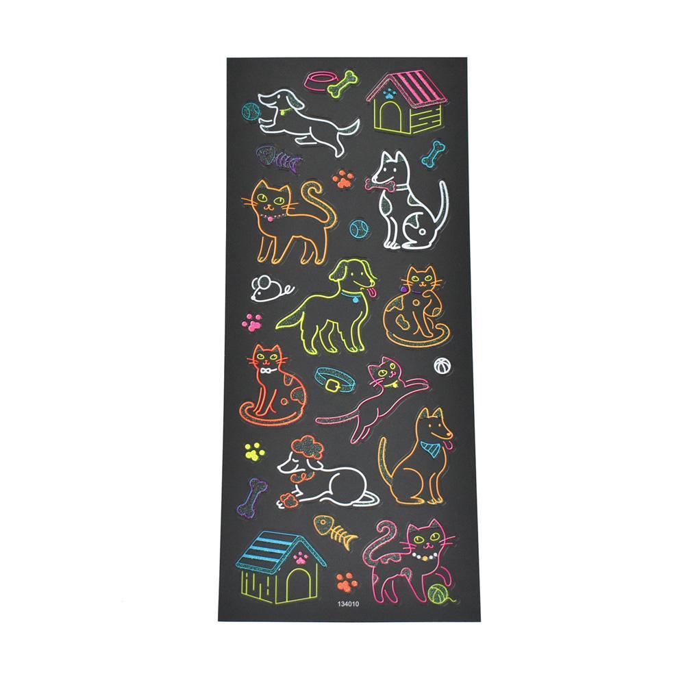 Cats & Dogs Clear Glitter Neon Stickers, 25-Piece