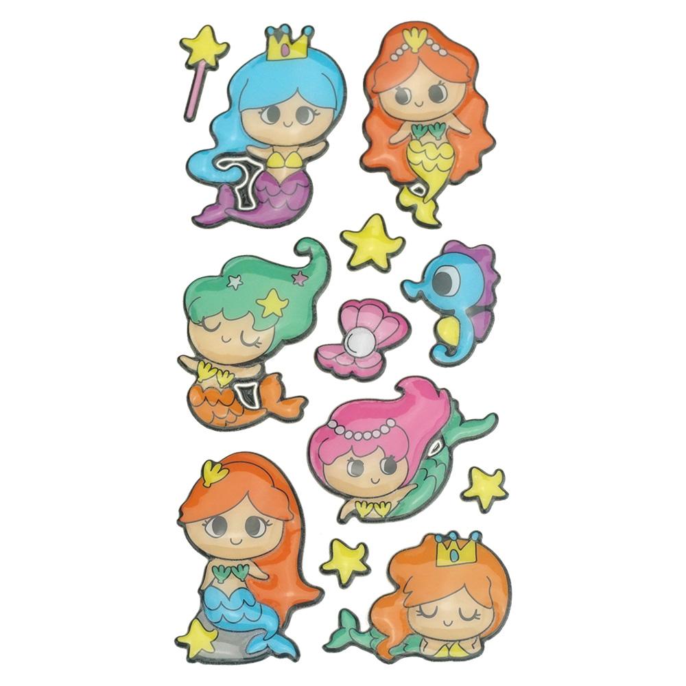 3D Glossy Finish Mermaid Puffy Stickers, 12-Piece