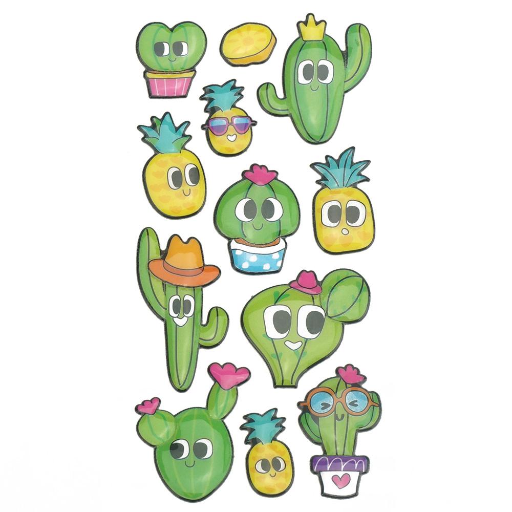 3D Glossy Finish Succulent Puffy Stickers, 12-Piece